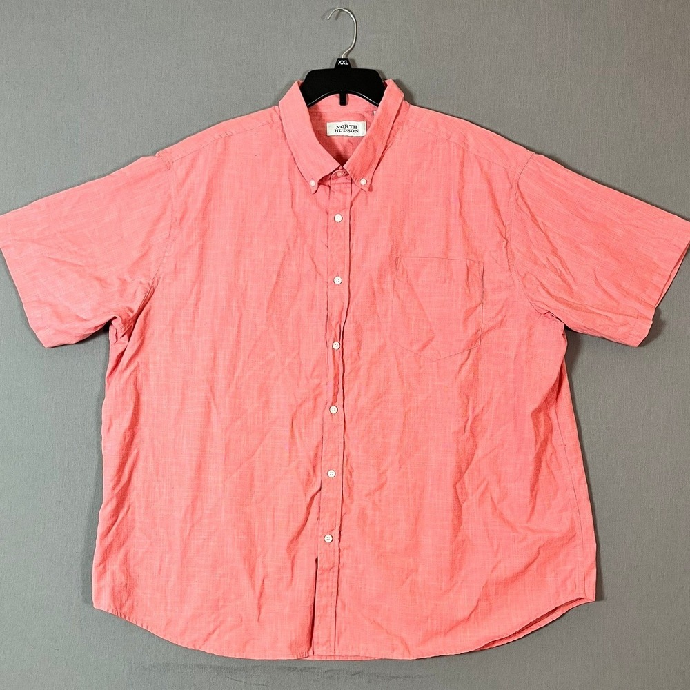 North Hudson Shirt 3X Cotton Short Sleeve Coral Pink Micro-Check EUC